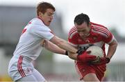 22 May 2016; Shane Heavron of Derry in action against Peter Harte of Tyrone during the Ulster GAA Football Senior Championship, Quarter-Final, at Celtic Park, Derry.  Photo by Sportsfile