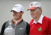 22 May 2016; Rory McIlroy of Northern Ireland with his trophy, along with Dr Michael Smurfit of The K Club, after winning the Dubai Duty Free Irish Open Golf Championship at The K Club in Straffan, Co. Kildare. Photo by Diarmuid Greene/Sportsfile
