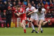 22 May 2016; Eoghan Brown of Derry in action against Ronan O'Neill, right, and Aidan McCrory of Tyrone during the Ulster GAA Football Senior Championship, Quarter-Final, at Celtic Park, Derry.  Photo by Sportsfile