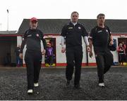 22 May 2016; Mickey Harte, Tyrone manager, left, along with Gavin Devlin, asstant manager , centre and Michael McCaughey, team assistant comes out of the changing rooms for the Ulster GAA Football Senior Championship, Quarter-Final, at Celtic Park, Derry. Photo by Oliver McVeigh/Sportsfile