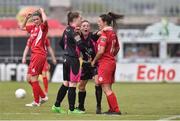 22 May 2016; Linda Douglas, centre, of Wexford Youth WFC steps in between Rebecca Cregh, left, of Wexford Youths WFC and Noelle Murray of Shelbourne Ladies during the Continental Tyres Women's National League Replay at Tallaght Stadium, Tallaght, Co. Dublin Photo by David Maher/Sportsfile