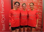 22 May 2016; Kate Purcell, left, third place, Deirdre Byrne, centre, first place, and Orla Drumm, right, third place, following the 2016 Virgin Media Night Run in Dublin City Centre, Dublin.  Photo by Seb Daly/Sportsfile