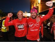 22 May 2016; Patrick, left, and Brian Carraher, Wicklow, Co. Wicklow, celebrate after finishing the 2016 Virgin Media Night Run in Dublin City Centre, Dublin.  Photo by Seb Daly/Sportsfile