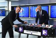 23 May 2016; Neil Lennon and Graeme Souness pictured at the Virgin Media TV3 HD Studio to announce TV3’s Euro 2016 coverage plans. New additions to TV3’s football coverage include Joey Barton, Keith Andrews, Gerry Armstrong and Lawrie Sanchez while Harry Redknapp and Kevin Kilbane will also be regular contributors throughout the tournament. TV3 will broadcast 22 live UEFA Euro 2016 matches this summer kicking off on Saturday 11th June with the pick of the opening weekend matches; England’s tournament opener against Russia. Following this opening game on TV3, the broadcaster will air 20 other games exclusively live from UEFA Euro 2016 live on Free-To-Air television in Ireland, including matches from the last 16 and quarter finals. TV3 will also broadcast the final on 10th July in Paris. Virgin Media TV3 HD Studio, Ballymount, Dublin. 22 May 2016; Neil Lennon and Graeme Souness pictured at the Virgin Media TV3 HD Studio today to announce TV3’s Euro 2016 coverage plans. New additions to TV3’s football coverage include Joey Barton, Keith Andrews, Gerry Armstrong and Lawrie Sanchez while Harry Redknapp and Kevin Kilbane will also be regular contributors throughout the tournament. TV3 will broadcast 22 live UEFA Euro 2016 matches this summer kicking off on Saturday 11th June with the pick of the opening weekend matches; England’s tournament opener against Russia. Following this opening game on TV3, the broadcaster will air 20 other games exclusively live from UEFA Euro 2016 live on Free-To-Air television in Ireland, including matches from the last 16 and quarter finals. TV3 will also broadcast the final on 10th July in Paris. Virgin Media TV3 HD Studio, Ballymount, Dublin. Photo by Ray McManus/Sportsfile