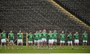17 January 2016; The Fermanagh team stand for the national anthem. Bank of Ireland Dr McKenna Cup Semi-Final, Tyrone v Fermanagh. St Tiernach's Park, Clones, Co. Monaghan. Photo by Oliver McVeigh/Sportsfile