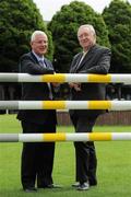 28 June 2010; Michael Duffy, RDS Chief Executive, left, with Joe Walsh, Horse Sport Ireland Chairman, pictured at the launch of HSI’s sponsorship at the Failte Ireland Dublin Horse Show 2010. RDS, Ballsbridge, Dublin. Picture credit: Brian Lawless / SPORTSFILE
