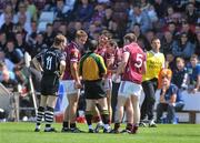 27 June 2010; Sean Armstrong, Galway, 11, protests with referee David Coldrick before being shown a second yellow card and subsequently being sent off. Connacht GAA Football Senior Championship Semi-Final, Galway v Sligo, Pearse Stadium, Galway. Picture credit: Diarmuid Greene / SPORTSFILE