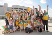 27 June 2010; Republic of Ireland's Jennifer Byrne is greeted following her and her team-mates arrival in Dublin Airport after finishing second in the UEFA Women's U17 Championships Final, and secuinrg a spot in the FIFA U17 Women's World Cup, in September, to be held in Trinidad & Tobago. Dublin Airport. Picture credit: Stephen McCarthy / SPORTSFILE