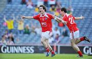 27 June 2010; Colm Judge, Louth, celebrates scoring his side's only goal with team-mate Derek Maguire, 22. Leinster GAA Football Senior Championship Semi-Final, Westmeath v Louth, Croke Park, Dublin. Picture credit: Brendan Moran / SPORTSFILE
