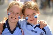27 June 2010; Dublin supporters Emma Scully, seven years, left, and her friend Sarah Doyle, 8, both from Lucan, on their way to the Meath v Dublin game at the Leinster GAA Football Senior Championship Semi-Finals, Croke Park, Dublin. Picture credit: Ray McManus / SPORTSFILE