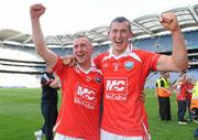 27 June 2010; Louth players Ray Finnegan and Dessie Finnegan, right, celebrate at the end of the game. Leinster GAA Football Senior Championship Semi-Final, Westmeath v Louth, Croke Park, Dublin. Photo by Sportsfile