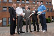 28 June 2010; Prof Bernard Pierce, Executive Dean DCU Business School, centre, with from left Dessie Farrell, Chief Executive Officer, Gaelic Players Association, Dublin footballer Ross McConnell, Prof Colm O'Gorman, DUC, and Meath footballer Kevin Reilly, at the announcement of the DCU/GPA Scholarship for the Executive MBA Programme in Dublin City University, Glasnevin, Dublin. Picture credit: Matt Browne / SPORTSFILE