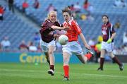 27 June 2010; Kayleigh Reilly, Louth, in action against Nicola Mullen, Westmeath, during the Half-time Go Games at the Leinster GAA Football Semi-Finals. Croke Park, Dublin. Picture credit: Brendan Moran / SPORTSFILE