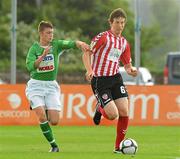 28 June 2010; Shane McEleney, Derry City, in action against Shane O'Neill, Bray Wanderers. FAI Ford Cup Third Round Replay, Bray Wanderers v Derry City, Carlisle Grounds, Bray, Co. Wicklow. Photo by Sportsfile