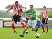 28 June 2010; Emmet Friars, Derry City, in action against John Mulroy, Bray Wanderers. FAI Ford Cup Third Round Replay, Bray Wanderers v Derry City, Carlisle Grounds, Bray, Co. Wicklow. Photo by Sportsfile