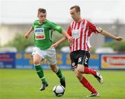 28 June 2010; Darren Cassidy, Derry City, in action against Shane O'Neill, Bray Wanderers. FAI Ford Cup Third Round Replay, Bray Wanderers v Derry City, Carlisle Grounds, Bray, Co. Wicklow. Photo by Sportsfile