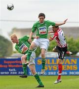 28 June 2010; Emmet Friars, Derry City, in action against Chris Shields , left, and James Kavanagh, Bray Wanderers. FAI Ford Cup Third Round Replay, Bray Wanderers v Derry City, Carlisle Grounds, Bray, Co. Wicklow. Photo by Sportsfile