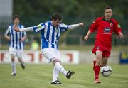 29 June 2010; Cathal O'Connor, Monaghan United, in action against Craig Hore, FC Carlow. FAI Ford Cup Third Round Replay, Monaghan United v FC Carlow, Gortakeegan, Monaghan. Photo by Sportsfile