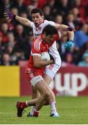 22 May 2016; Christopher McKaigue of Derry in action against Sean Cavanagh of Tyrone during the Ulster GAA Football Senior Championship, Quarter-Final, at Celtic Park, Derry.  Photo by Sportsfile