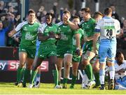 21 May 2016; Niyi Adeolokun of Connacht, second from left, is congratulated by team-mates after scoring a try which was subsequently disallowed during the Guinness PRO12 Play-off match between Connacht and Glasgow Warriors at the Sportsground in Galway. Photo by Stephen McCarthy/Sportsfile