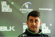 24 May 2016; Tiernan O'Halloran of Connacht speaking during a press conference at the Sportsground, Galway. Photo by Seb Daly/Sportsfile