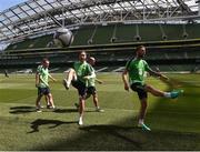 24 May 2016; Richard Keogh and Shane Duffy of the Republic of Ireland kick footballs into the crowd at the end of  squad training in the Aviva Stadium, Lansdowne Road, Dublin. Photo by David Maher/Sportsfile