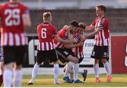 24 May 2016; Josh Daniels, second from right, of Derry City celebrates after scoring his side's second goal with team-mates, from left, Conor McCormack, Nathan Boyle, and Jordan Allen during the Irish Daily Mail FAI Cup Second Round Replay between Drogheda United and Derry City in United Park, Drogheda, Co. Louth. Photo by Sportsfile