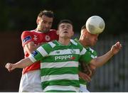 3 June 2016; Christy Fagan of St Patricks Athletic in action against Rob Cornwall and Jason McGuinness of Shamrock Rovers during the SSE Airtricity League Premier Division match between St Patrick's Athletic and Shamrock Rovers in Richmond Park, Dublin. Photo by David Fitzgerald/SPORTSFILE