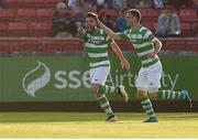 3 June 2016; Brandon Miele, left, of Shamrock Rovers celebrates scoring his side's first goal with team mate David O'Connor during the SSE Airtricity League Premier Division match between St Patrick's Athletic and Shamrock Rovers in Richmond Park, Dublin. Photo by David Fitzgerald/Sportsfile