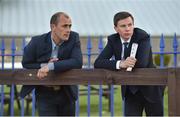 3 June 2016; Trainers Adrian Keatley, left, and Joseph O'Brien watch the Irish Stallion Farms European Breeders Fund Fillies Handicap during the British Irish Chamber of Commerce Raceday in Leopardstown, Co. Dublin. Photo by Cody Glenn/Sportsfile