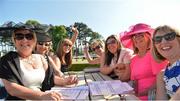 3 June 2016; Racegoers, from left, June Daly, Katherine Begley, Tanya Marsh, Joan Mannion, JoAnne Gillivan, Bernie Egan and Mary Goode, all from Athlone, Co. Westmeath, ahead of the British Irish Chamber of Commerce Raceday in Leopardstown, Co. Dublin. Photo by Cody Glenn/Sportsfile