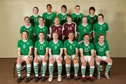 17 June 2010; The Republic of Ireland squad. Back row, from left, Clare Shine, Rianna Jarrett, Tanya Kennedy, Aileen Gilroy, Stacie Donnelly, middle row, from left, Ciara O'Brien, Megan Campbell, Grace Moloney, Amanda Budden, Jessica Gleeson, Jennifer Byrne, front row, from left, Ciara Grant, Siobhan Killeen, Niamh McLaughlin, Dora Gorman, Kerry Ann Glynn and Denise O'Sullivan. UEFA Women's Under 17 Championship Finals, Republic of Ireland Portraits, Bewley’s Hotel, Stockhole Lane, Dublin. Picture credit: Stephen McCarthy / SPORTSFILE