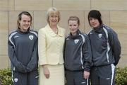 17 June 2010; Minister for Tourism, Culture and Sport Mary Hanafin T.D., meets with Ciara Grant, Niamh McLaughlin and Tanya Kennedy during a visit to the Republic of Ireland Womens' U-17 team hotel ahead of their UEFA Championship Finals. Bewlets Hotel, Stockhole Lane, Dublin. Picture credit: Stephen McCarthy / SPORTSFILE