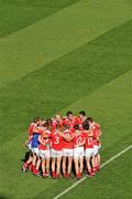 27 June 2010; The Louth squad gather together in a huddle before the game. Leinster GAA Football Senior Championship Semi-Final, Westmeath v Louth, Croke Park, Dublin. Picture credit: Brendan Moran / SPORTSFILE