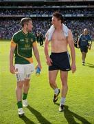 27 June 2010; Meath's Cian Ward and Dublin's Éamon Fennell in conversation as they leave the field. Leinster GAA Football Senior Championship Semi-Final, Meath v Dublin, Croke Park, Dublin. Picture credit: Ray McManus / SPORTSFILE