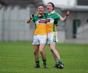 30 June 2010; Offaly's Derek Kelly, left, and David Hanlon, celebrate at the final whistle. ESB Leinster GAA Football Minor Championship Semi-Final, Offaly v Laois, O'Connor Park, Tullamore, Co. Offaly. Picture credit: Brian Lawless / SPORTSFILE