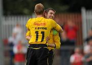 2 July 2010; St Patrick's Athletic's Derek Doyle celebrates with team-mate Paul Byrne, 11, after scoring his side's first goal. Airtricity League Premier Division, St Patrick's Athletic v Galway United, Richmond Park, Inchicore, Dublin. Photo by Sportsfile