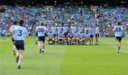 27 June 2010; James McCarthy, 28, Pat Burke, 26, and Rory O'Carroll the Dublin full-back join their team-mates in the team photograph. Leinster GAA Football Senior Championship Semi-Final, Meath v Dublin, Croke Park, Dublin. Picture credit: Ray McManus / SPORTSFILE