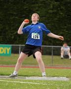 3 July 2010; Rory Hickey, St. Peters, in action in the U-18 Boy's Shot Putt, during the Woodie's DIY AAI Juvenile Track & Field Championships. Tullamore Harriers Stadium, Tullamore, Co. Offaly. Picture credit: Barry Cregg / SPORTSFILE