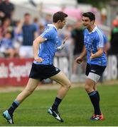 4 June 2016; Dean Rock, left, is congratulated by his Dublin team-mate Bernard Brogan after scoring his side's first goal during the Leinster GAA Football Senior Championship Quarter-Final match between Laois and Dublin in Nowlan Park, Kilkenny. Photo by Stephen McCarthy/Sportsfile
