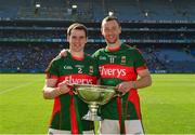 4 June 2016; Brian Hunt, left, and Keith Higgins of Mayo celebrate with the cup after the Nicky Rackard Cup Final between Armagh and Mayo in Croke Park, Dublin. Photo by Piaras Ó Mídheach/Sportsfile