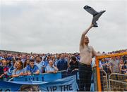 4 June 2016; A Dublin supporter, on the City Terrace, cheers on his side during the Leinster GAA Football Senior Championship Quarter-Final match between Laois and Dublin in Nowlan Park, Kilkenny. Picture credit: Dáire Brennan / SPORTSFILE