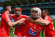 4 June 2016; Louth's, from left, Gary O'Brien, Paddy Lynch, Mark Wallace and Gavin Kane celebrate after the Lory Meagher Cup Final between Louth and Sligo in Croke Park, Dublin. Photo by Piaras Ó Mídheach/Sportsfile