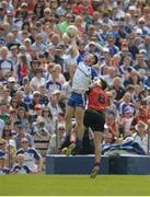 5 June 2016; Karl O'Connell of Monaghan in action against Peter Turley of Down in the Ulster GAA Football Senior Championship Quarter-Final between Monaghan v Down in St Tiernach's Park, Clones, Co. Monaghan. Picture credit: Dáire Brennan / SPORTSFILE