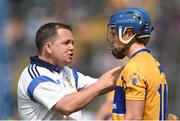 5 June 2016; Clare manager Davy Fitzgerald in conversation with Shane O'Donnell ahead of the Munster GAA Hurling Senior Championship Semi-Final match between Waterford and Clare at Semple Stadium in Thurles, Co. Tipperary. Photo by Ramsey Cardy/Sportsfile