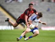 5 June 2016; Darren Hughes of Monaghan tackled by Peter Turley of Down for which he received a black card in the Ulster GAA Football Senior Championship Quarter-Final between Monaghan and Down in St Tiernach's Park, Clones, Co. Monaghan. Photo by Oliver McVeigh/Sportsfile