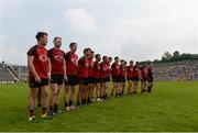 5 June 2016; The Down team stand together for the national anthem prior to the Ulster GAA Football Senior Championship Quarter-Final between Monaghan and Down in St Tiernach's Park, Clones, Co. Monaghan. Photo by Daire Brennan/Sportsfile