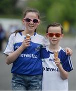 5 June 2016; Monaghan supporters Elizabeth O'Hare, aged 12, and her brother Darragh, aged 9, from Tyholland, Co. Monaghan, before the Ulster GAA Football Senior Championship Quarter-Final between Monaghan and Down in St Tiernach's Park, Clones, Co. Monaghan. Photo by Daire Brennan/Sportsfile