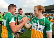 5 June 2016;Dan Kelleher and Niall Wynne of Offaly celebrate after the Leinster GAA Hurling Senior Championship Quarter-Final between Offaly and Laois in O'Connor Park, Tullamore, Co. Offaly. Photo by Sam Barnes/Sportsfile