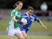 3 July 2010; Louise Higgins, Limerick, in action against Nora Dunphy, Waterford. TG4 Ladies Football Munster Intermediate Championship Final, Waterford v Limerick, Castletownroche GAA Grounds, Castletownroche, Co. Cork. Picture credit: Matt Browne / SPORTSFILE